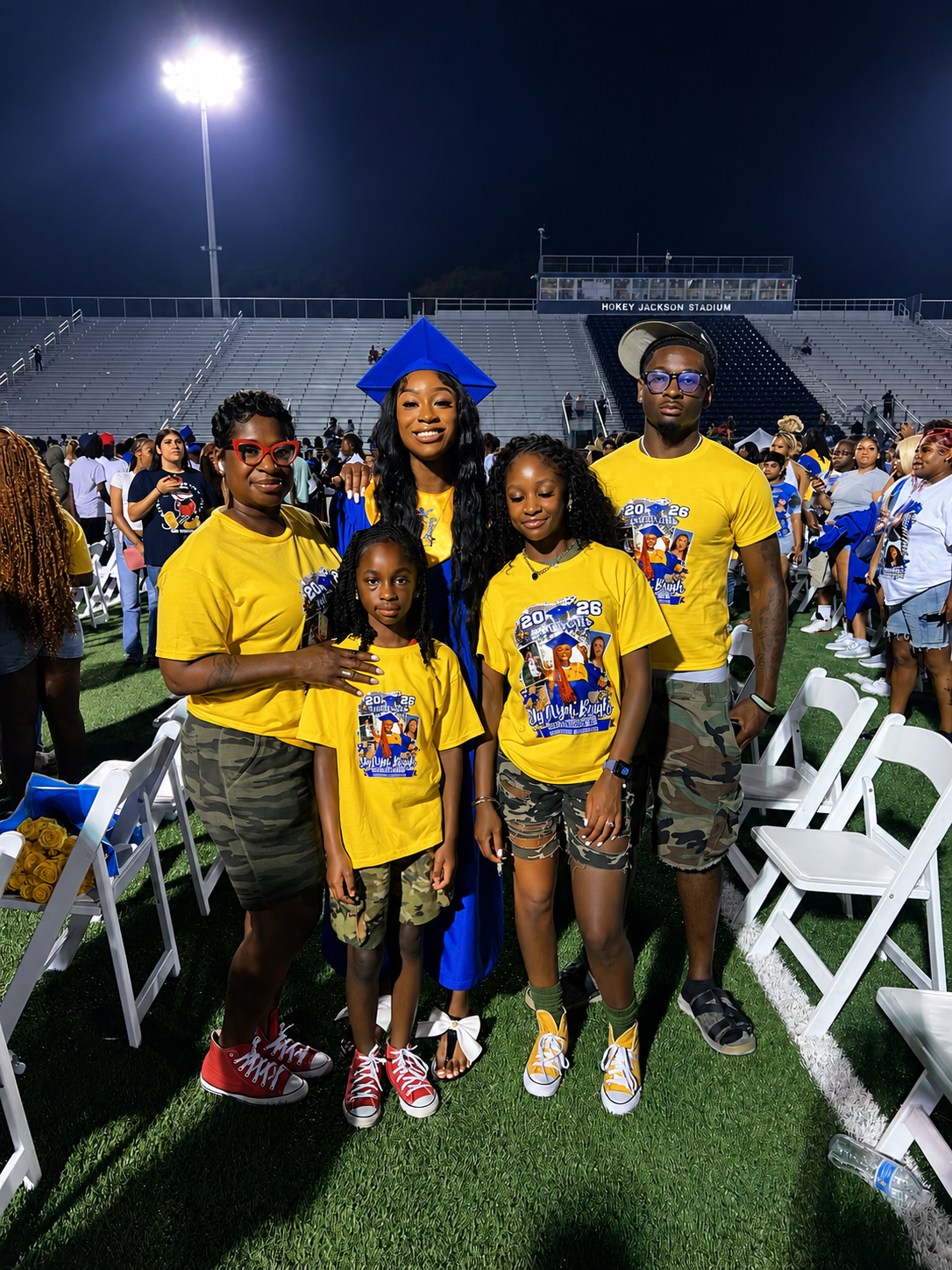 Graduation celebration with custom PMP apparel